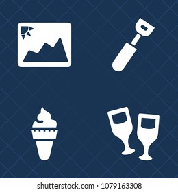 Premium set of fill vector icons. Such as cooking, summer, equipment, paper, blank, picture, icecream, restaurant, old, ice, cream, tasty, beverage, winery, white, spoon, vanilla, photo, drink, bottle