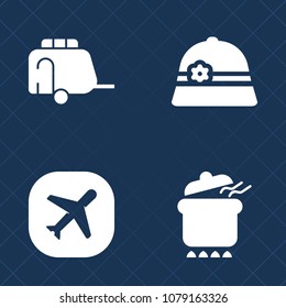 Premium set of fill vector icons. Such as sign, travel, railway, cap, vegetable, meal, meat, transport, plane, stew, jet, diet, locomotive, chicken, tram, car, white, homemade, road, cook, pot, food