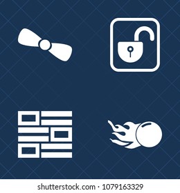 Premium set of fill vector icons. Such as radio, internet, television, white, star, news, meteorite, birthday, christmas, password, communication, secure, art, galaxy, sign, safe, security, safety