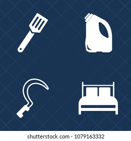 Premium set of fill vector icons. Such as bedroom, garbage, double, work, recycle, food, household, furniture, agriculture, can, white, trash, blue, bright, farm, clear, cooking, equipment, frying