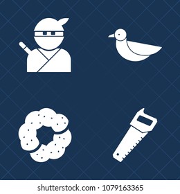 Premium set of fill vector icons. Such as freedom, dessert, cake, tool, sword, bread, sky, muffin, doughnut, wildlife, martial, work, chocolate, animal, flying, japanese, katana, breakfast, cookie