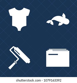 Premium set of fill vector icons. Such as paint, baby, healthy, folder, kid, animal, brush, food, cotton, office, file, white, cute, blue, fish, paperwork, infant, nature, newborn, sea, data, roller