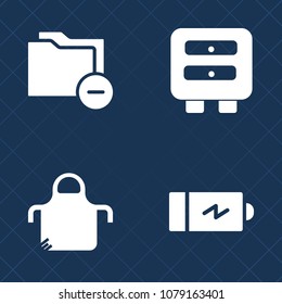 Premium set of fill vector icons. Such as charge, food, load, open, apron, paperwork, empty, clothing, fuel, uniform, accessory, power, restaurant, baker, storage, pinafore, archive, document, cooking