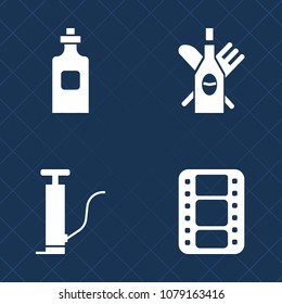 Premium set of fill vector icons. Such as container, drink, celebration, black, video, power, movie, beverage, petrol, diesel, entertainment, wine, alcohol, energy, winery, cinematography, glass, film