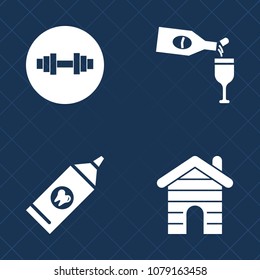 Premium set of fill vector icons. Such as equipment, tooth, lifting, sport, glass, healthy, toothpaste, wine, fitness, barbell, city, bottle, white, winery, wineglass, toothbrush, estate, celebration