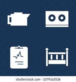 Premium set of fill vector icons. Such as casette, cafe, coffee, tape, health, nursery, child, cappuccino, vintage, music, black, sign, cassette, technology, caffeine, medicine, heart, furniture, bed