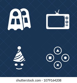 Premium set of fill vector icons. Such as sign, underwater, game, little, party, clown, holiday, internet, media, screen, tv, summer, pc, swim, birthday, play, entertainment, water, sea, travel, video