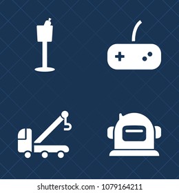 Premium set of fill vector icons. Such as restaurant, dinner, help, vehicle, white, cosmonaut, truck, transport, helmet, brown, transportation, alcohol, wine, space, console, joystick, road, drink