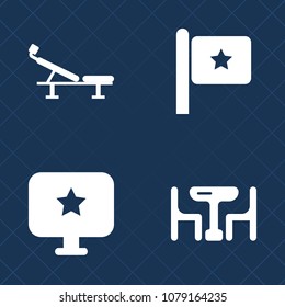 Premium set of fill vector icons. Such as home, food, sitting, red, sport, kitchen, decoration, training, woman, usa, table, pedal, happy, family, element, white, star, favorite, computer, seat, flag