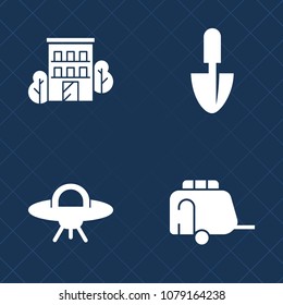 Premium set of fill vector icons. Such as sign, science, transportation, equipment, train, railway, estate, galaxy, car, spade, van, black, urban, business, real, vehicle, travel, spaceship, property