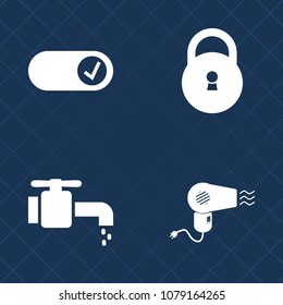 Premium set of fill vector icons. Such as interior, hair, element, equipment, safety, kitchen, drop, button, lock, , salon, sink, bathroom, water, faucet, drink, hairdresser, web, wet, computer, sign