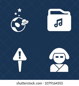 Premium set of fill vector icons. Such as danger, file, risk, shuttle, planet, star, exploration, music, asia, asian, point, beautiful, universe, hazard, japanese, format, exclamation, internet, space
