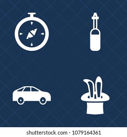 Premium set of fill vector icons. Such as dental, equipment, compass, cartography, sign, transportation, car, hat, adventure, east, wand, magician, move, north, driveway, highway, lab, south, bus, map
