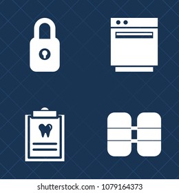 Premium set of fill vector icons. Such as burner, health, dentist, key, security, cook, appliance, lock, heat, patient, stove, gas, dental, doctor, domestic, equipment, kitchen, dentistry, oven, tank