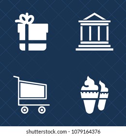 Premium set of fill vector icons. Such as package, cream, store, gift, investment, bow, buy, business, strawberry, summer, banking, retail, sign, food, sweet, birthday, building, cone, celebration