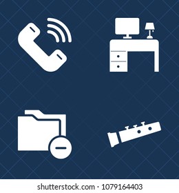 Premium set of fill vector icons. Such as user, work, white, incoming, file, mobile, note, pipe, call, notebook, music, app, outgoing, desk, phone, data, message, space, workplace, sign, copy, office