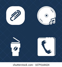 Premium set of fill vector icons. Such as sign, take, takeaway, espresso, information, clip, telephone, mocha, coffee, office, audio, cup, hot, address, page, paperclip, caffeine, album, cappuccino