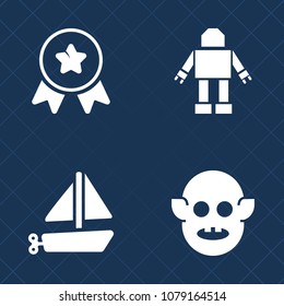 Premium set of fill vector icons. Such as summer, white, travel, robot, object, victory, success, toy, prize, ufo, childhood, sea, character, champion, intelligence, cyborg, fiction, best, award, ship