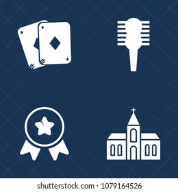 Premium set of fill vector icons. Such as catholic, faith, architecture, fashion, first, church, hairbrush, winner, salon, casino, gamble, victory, healthy, award, hair, religious, comb, ribbon, best