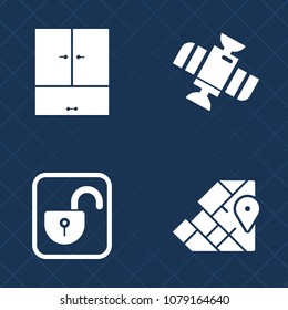 Premium set of fill vector icons. Such as africa, asia, international, safety, global, object, exploration, travel, atlas, orbit, security, science, map, star, europe, secure, spaceship, satellite