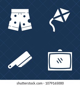Premium set of fill vector icons. Such as shirt, wear, fork, activity, clothes, technology, television, knife, shorts, uniform, entertainment, man, restaurant, video, toy, room, kite, silverware, tv