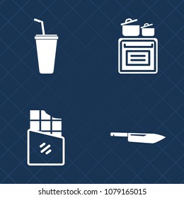 Premium set of fill vector icons. Such as soda, cook, tasty, modern, kitchen, water, cup, equipment, house, eat, juice, candy, bar, chef, dark, inside, sweet, cooker, chocolate, cold, glass, drink