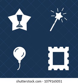 Premium set of fill vector icons. Such as birthday, card, happy, first, photo, fun, fantasy, balloon, magician, ribbon, frame, decoration, success, bright, magic, celebrate, imagination, champion, art