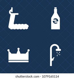 Premium set of fill vector icons. Such as bath, liquid, water, alcohol, sport, exercise, fitness, home, wash, clean, white, treadmill, luxury, prince, beverage, bottle, fresh, element, shower, wet