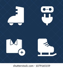 Premium set of fill vector icons. Such as fashion, roller, skater, sign, electricity, white, graphic, ice, winter, shirt, shoe, healthy, tshirt, sport, rink, adapter, electric, cotton, power, skate
