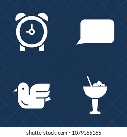 Premium set of fill vector icons. Such as shape, speech, lime, background, bird, timer, bubble, bell, flight, clock, nature, animal, communication, alarm, minute, object, lemon, hour, flying, drink