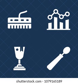 Premium set of fill vector icons. Such as prize, place, concept, equipment, up, progress, keyboard, music, competition, note, food, profit, victory, black, success, kitchen, winner, sport, finance