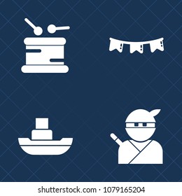 Premium set of fill vector icons. Such as classical, fun, japan, transport, black, drum, concert, instrument, happy, bunting, ship, samurai, industry, guitar, sword, japanese, celebration, violin, sea