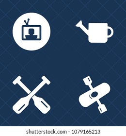 Premium set of fill vector icons. Such as screen, agriculture, rowing, white, oar, wooden, media, lake, kayak, can, old, kayaking, canoeing, sea, water, tv, show, gardening, sport, container, plant
