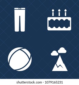 Premium set of fill vector icons. Such as casual, sphere, pie, ball, nature, dessert, snow, sweet, fashion, wear, food, round, blue, jeans, sport, denim, men, top, trousers, cream, cake, circle, peak
