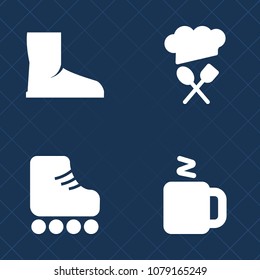 Premium set of fill vector icons. Such as activity, skate, work, fashion, leisure, beverage, fun, skating, protective, wear, silhouette, cup, hat, equipment, background, tea, boot, restaurant, black