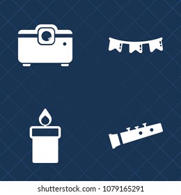 Premium set of fill vector icons. Such as internet, video, festival, flag, colorful, banner, celebration, holiday, candle, sound, web, bunting, note, light, music, sign, religion, equipment, musical