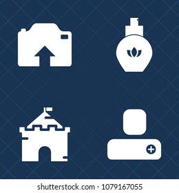 Premium set of fill vector icons. Such as castle, bottle, kingdom, fantasy, member, contact, scent, cosmetic, fashion, human, user, profile, architecture, fairytale, elegance, perfume, building, fort