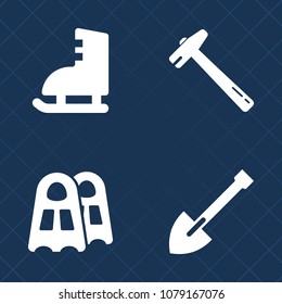 Premium set of fill vector icons. Such as winter, fun, equipment, summer, ice, repair, water, hammer, industrial, shoe, brush, tool, underwater, saw, toolbox, sign, kit, skate, swim, exercise, sea