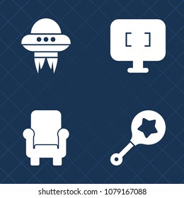 Premium set of fill vector icons. Such as digital, monitor, child, alien, space, sofa, rattle, light, furniture, invasion, internet, childhood, interior, fiction, infant, computer, newborn, spacecraft