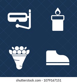 Premium set of fill vector icons. Such as holiday, sport, snorkel, petal, heat, candlelight, underwater, candle, flame, footwear, flower, summer, decoration, snorkeling, fire, burn, diving, goggles