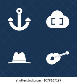 Premium set of fill vector icons. Such as sharp, song, cloud, cap, acoustic, technology, string, head, connection, secure, marine, old, hosting, steel, music, iron, instrument, metal, heavy, sky, web
