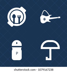 Premium set of fill vector icons. Such as breakfast, fresh, cooking, sign, weather, salt, white, plate, shaker, seasoning, parasol, table, kitchen, musical, cuisine, lunch, restaurant, concert, pepper