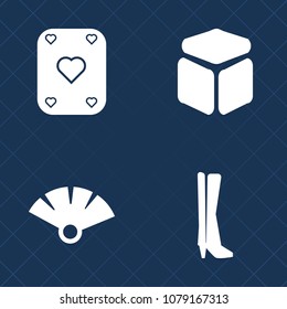 Premium set of fill vector icons. Such as ice, sensu, heart, silhouette, sport, gamble, black, club, play, japan, luck, footwear, square, happy, vegas, beautiful, fan, poker, culture, business, win