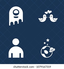 Premium set of fill vector icons. Such as creature, valentine, exploration, fashion, planet, star, fiction, humanoid, shuttle, astronomy, futuristic, invaders, character, heart, style, man, alien, ufo