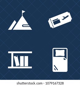 Premium set of fill vector icons. Such as element, graphic, tourist, adventure, sign, hotel, bed, air, white, rock, plane, learning, nature, flight, fresh, service, tourism, room, furniture, ticket