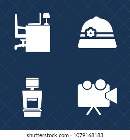 Premium set of fill vector icons. Such as office, movie, cap, technology, table, light, note, worker, top, health, scanner, desk, xray, notebook, oncology, medical, workplace, machine, copy, video