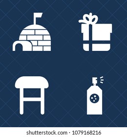 Premium set of fill vector icons. Such as ribbon, furniture, shelter, christmas, cold, chair, spray, white, house, blue, box, north, modern, home, snow, comfort, xmas, inuit, paint, style, interior