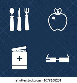 Premium set of fill vector icons. Such as nature, internet, doctor, kitchen, healthy, spoon, drug, white, natural, table, pharmacy, apple, fork, diet, dishware, food, leaf, utensil, eat, vegetarian