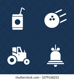 Premium set of fill vector icons. Such as bell, agriculture, competition, reminder, soda, food, farm, bowl, cola, fun, bowling, industry, drink, pin, summer, alarm, notification, hobby, machinery, ice