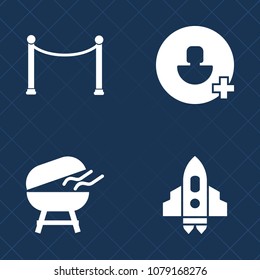 Premium set of fill vector icons. Such as charcoal, summer, spaceship, meat, picket, bbq, fire, food, satellite, grilled, network, sign, fence, people, person, galaxy, user, garden, cook, add, wall